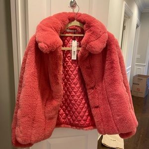 BRAND NEW WITH TAGS - Alice + Olivia Pink Faux Fur Plush Jacket